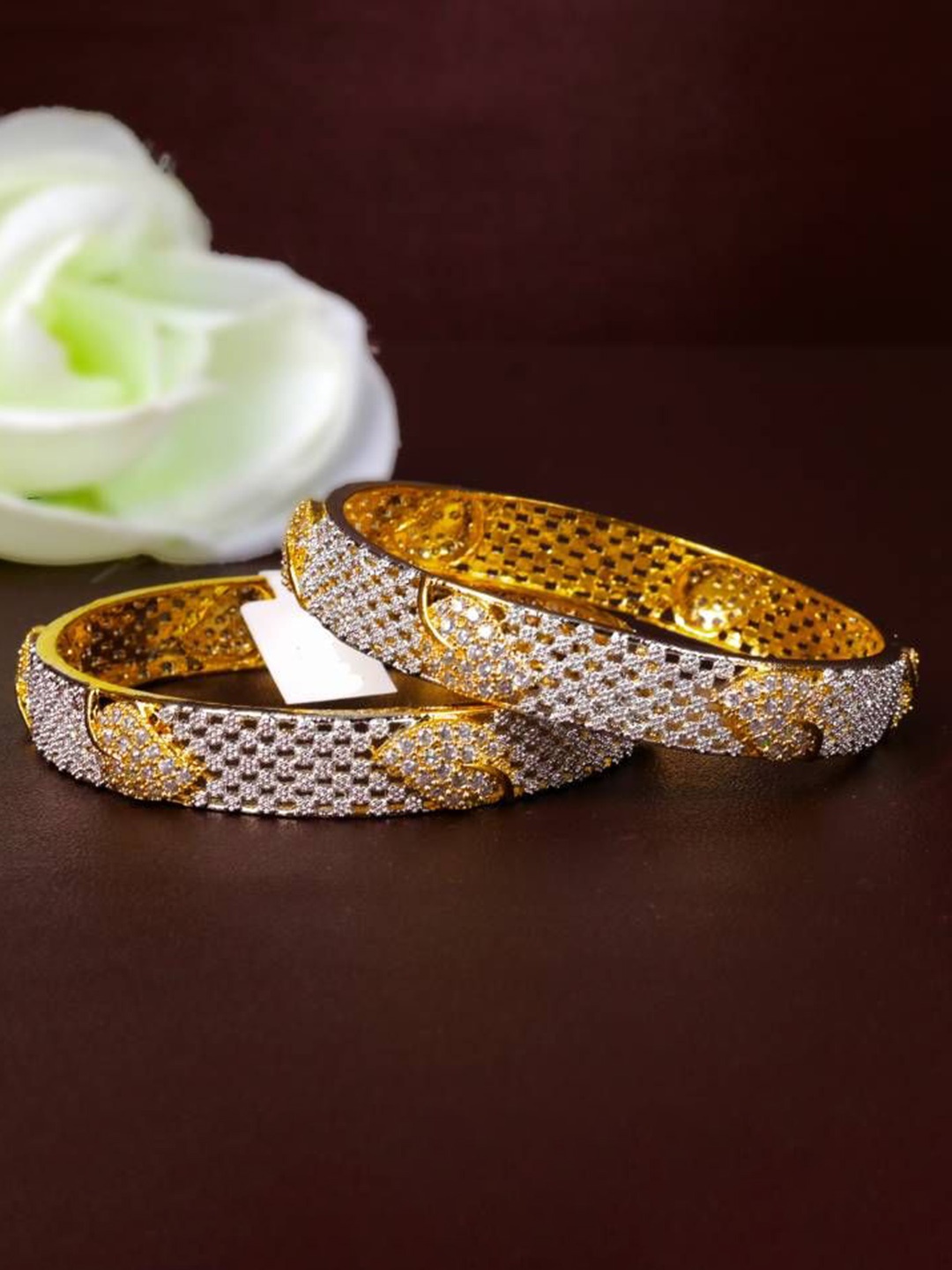 

Zevarly Set of 2 Gold-Plated American Diamond Stone Studded Bangles