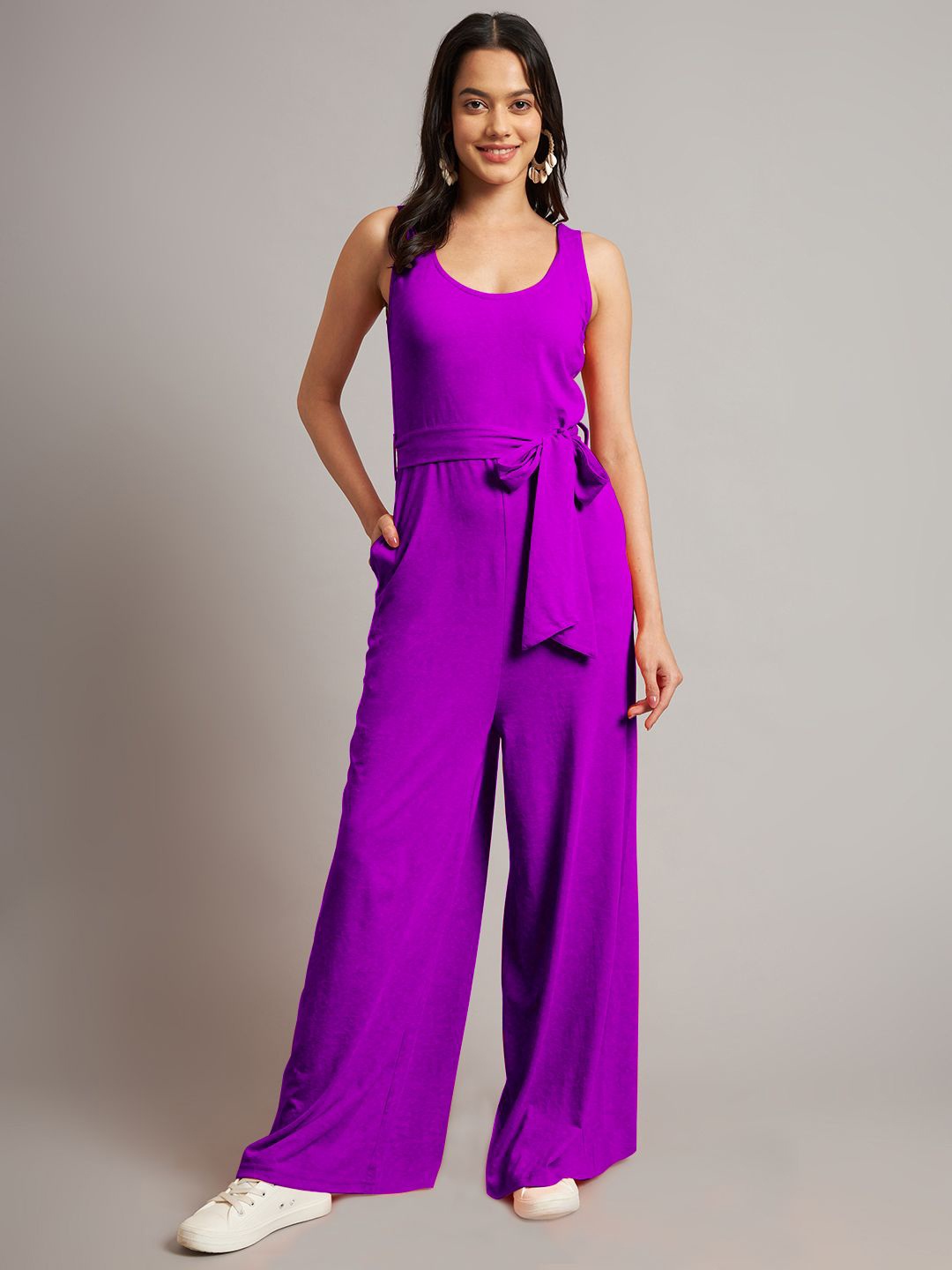 

BRINNS Women Round Neck Pure Cotton Sleeveless Basic Jumpsuit, Purple