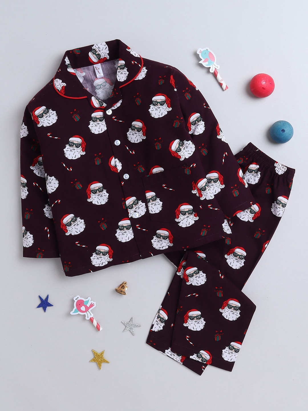 

The Magic Wand Boys Graphic Printed Pure Cotton Night suit, Magenta