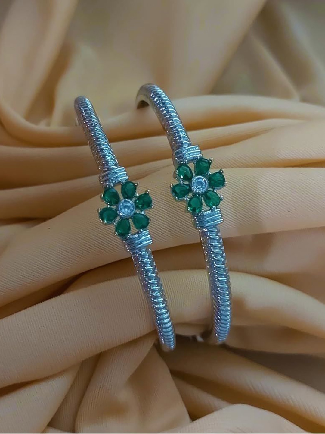 

Zevarly Set Of 2 Silver-Plated American Diamond Stone Studded Bangles