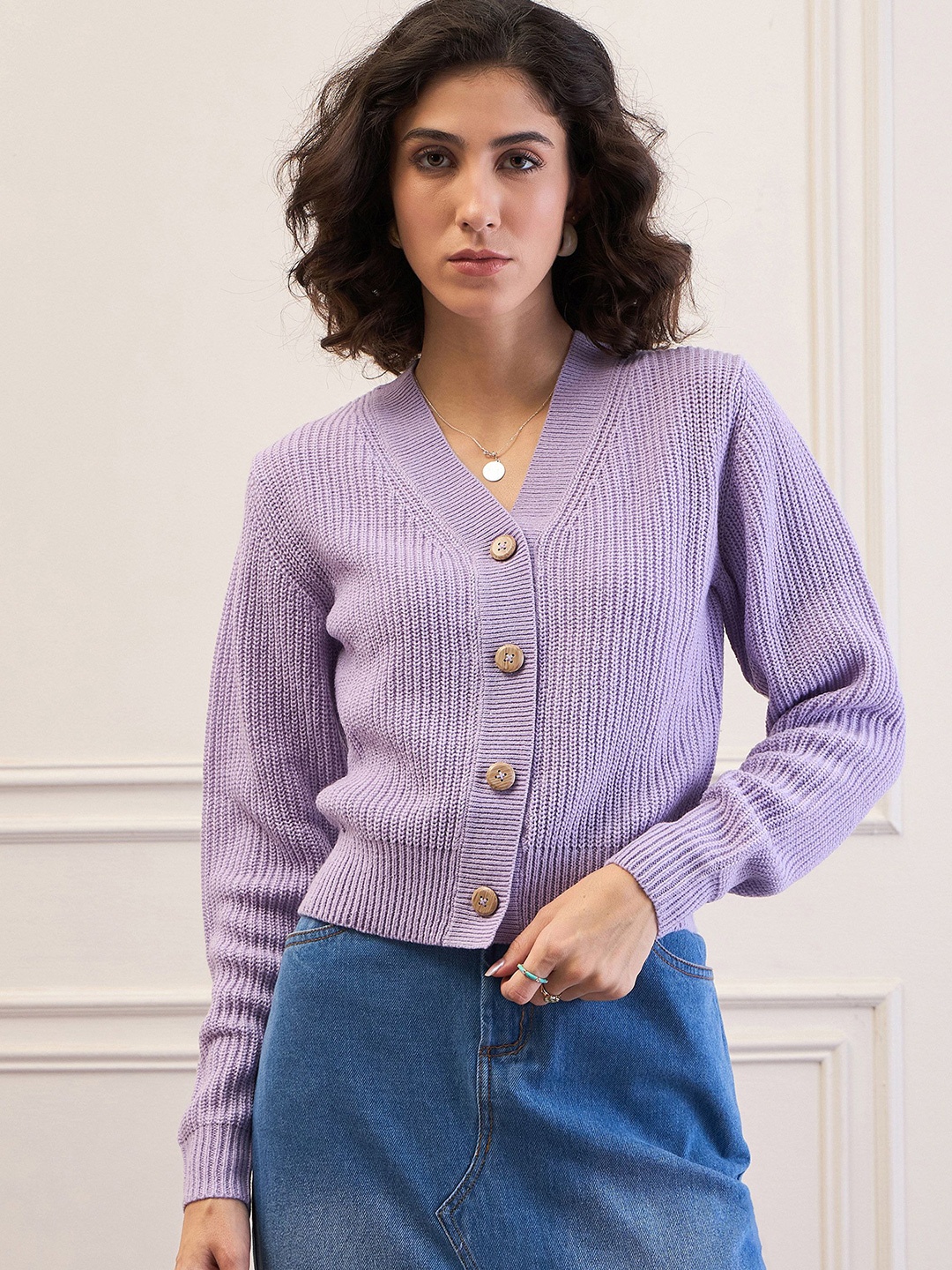 

SASSAFRAS Women Long Sleeves Cardigan, Lavender
