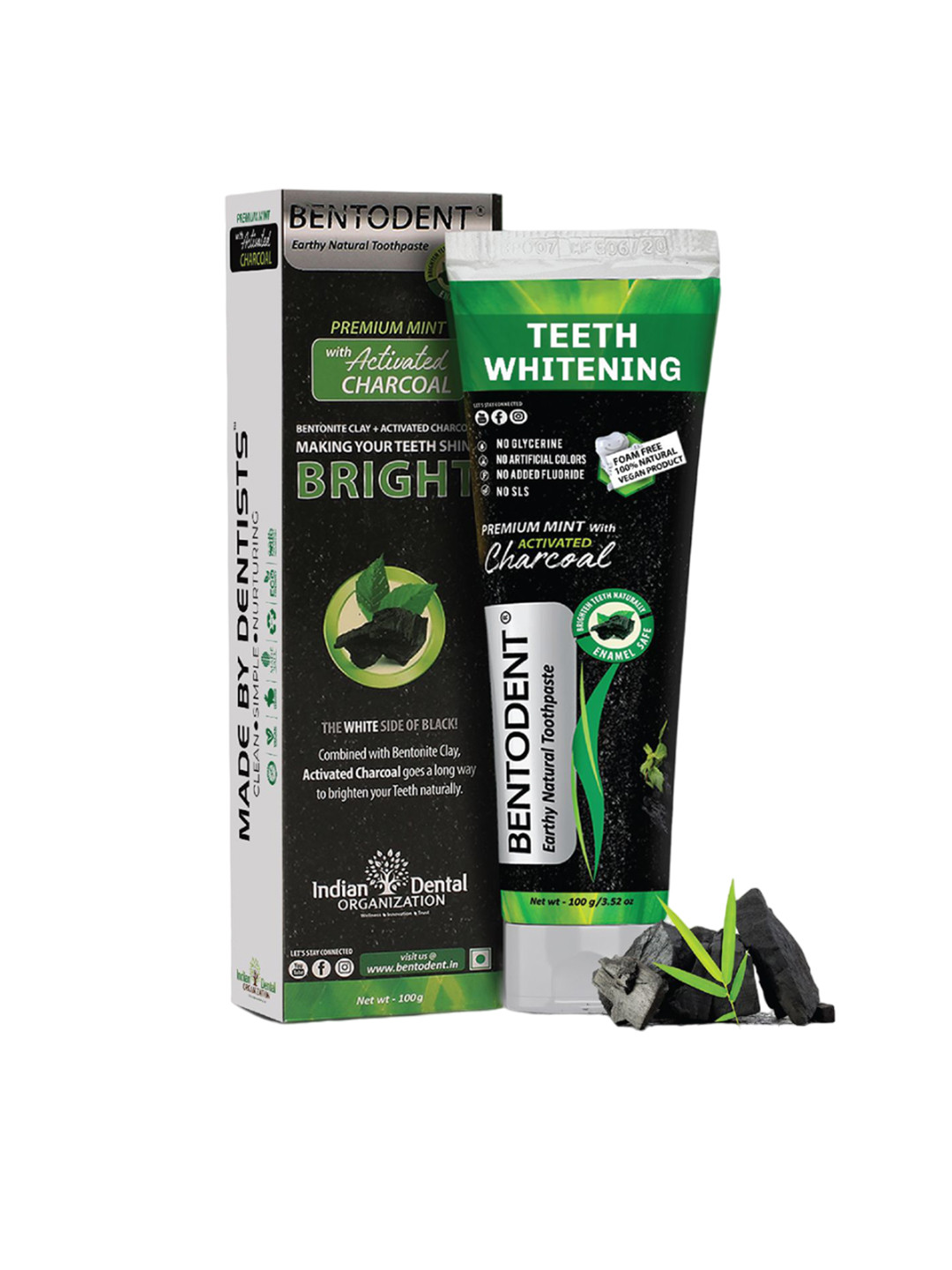 

BENTODENT Set Of 2 Charcoal Natural Teeth Whitening Toothpaste- 100 g Each, Black