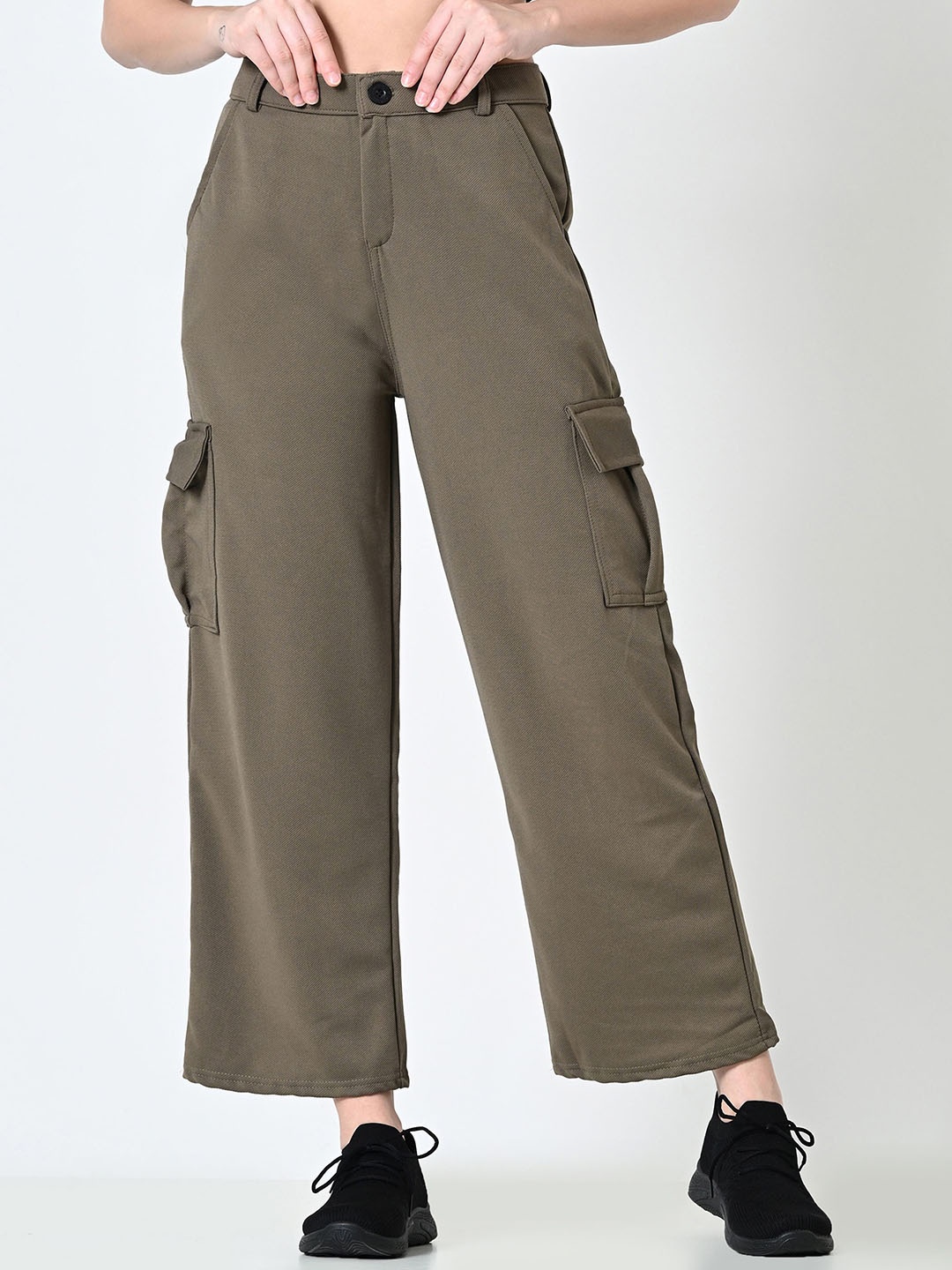 

ALIZA Women Relaxed Straight Leg Loose Fit Cargo Trouser, Olive