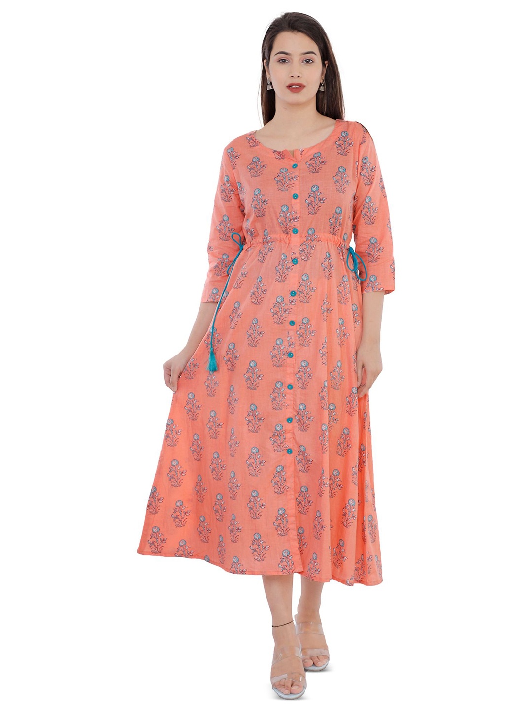 

JAI KURTIES Women Floral Printed Fit & Flare Midi Dress, Peach