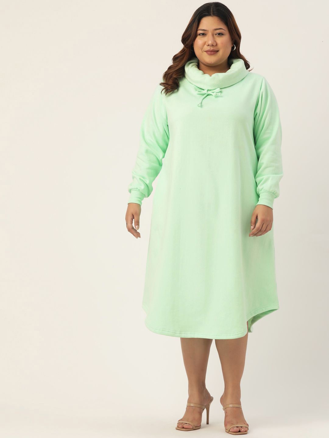 

theRebelinme Women Plus Size Cowl Neck A-Line Midi Dress, Sea green