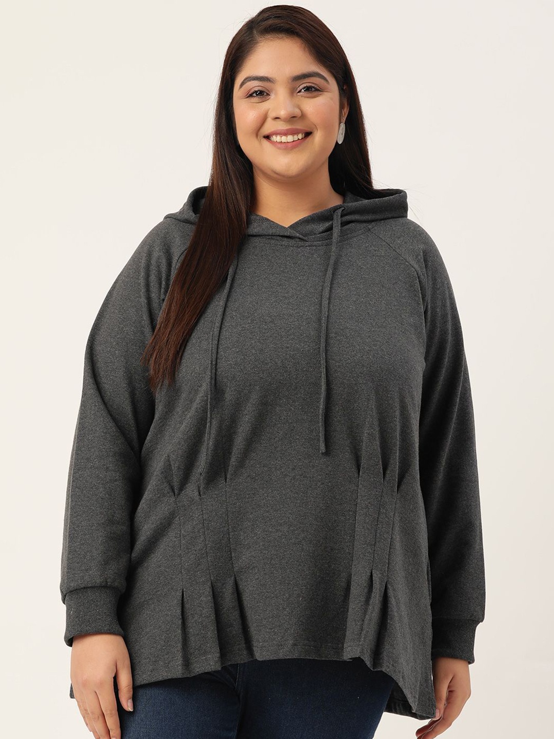 

theRebelinme Women Plus Size Cotton Hooded Sweatshirt, Charcoal