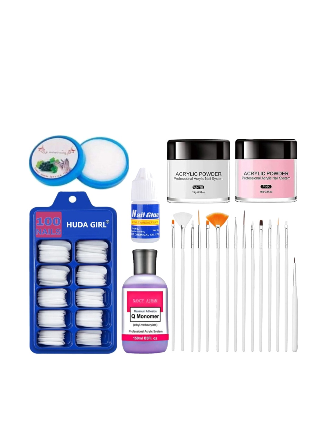 

NANCY AJRAM 21 in 1 Nail Art Kit with False Nails- Stamper- Polish Remover Wipes & Brushes, White