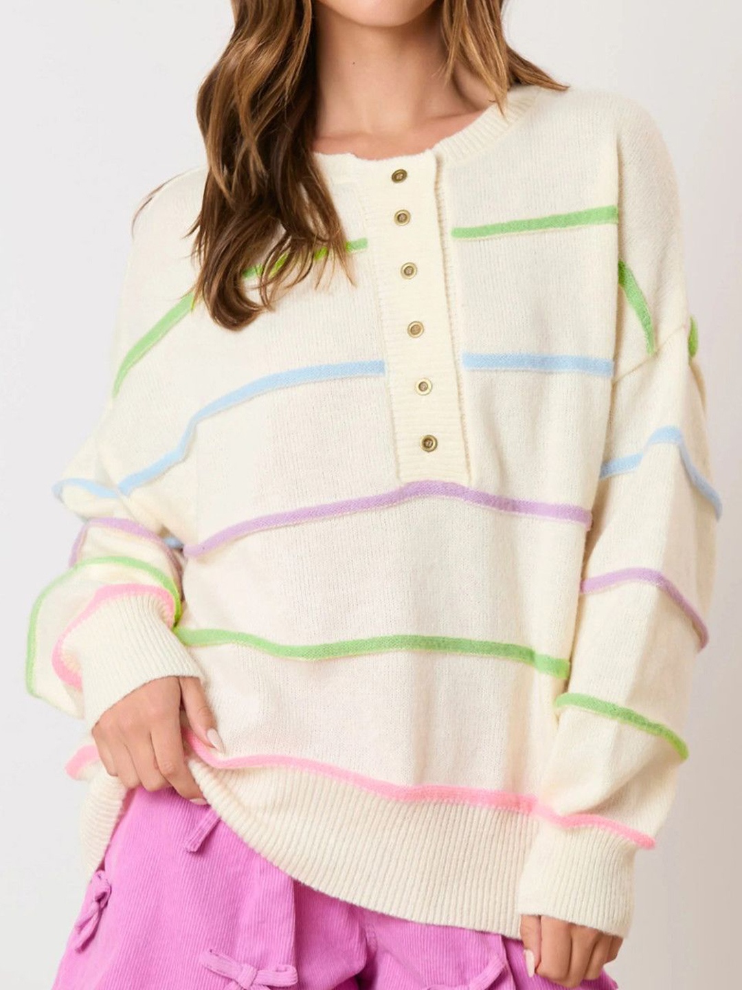 

StyleCast Women Striped Pullover, White