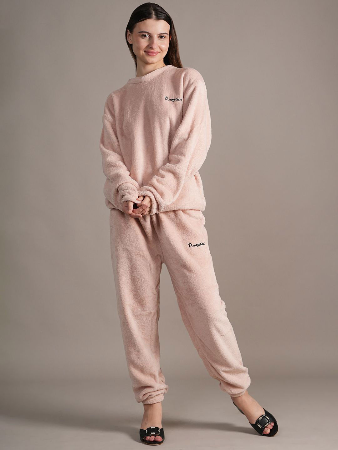 

BAESD Round Collar Sweater With Joggers Co-Ords, Pink