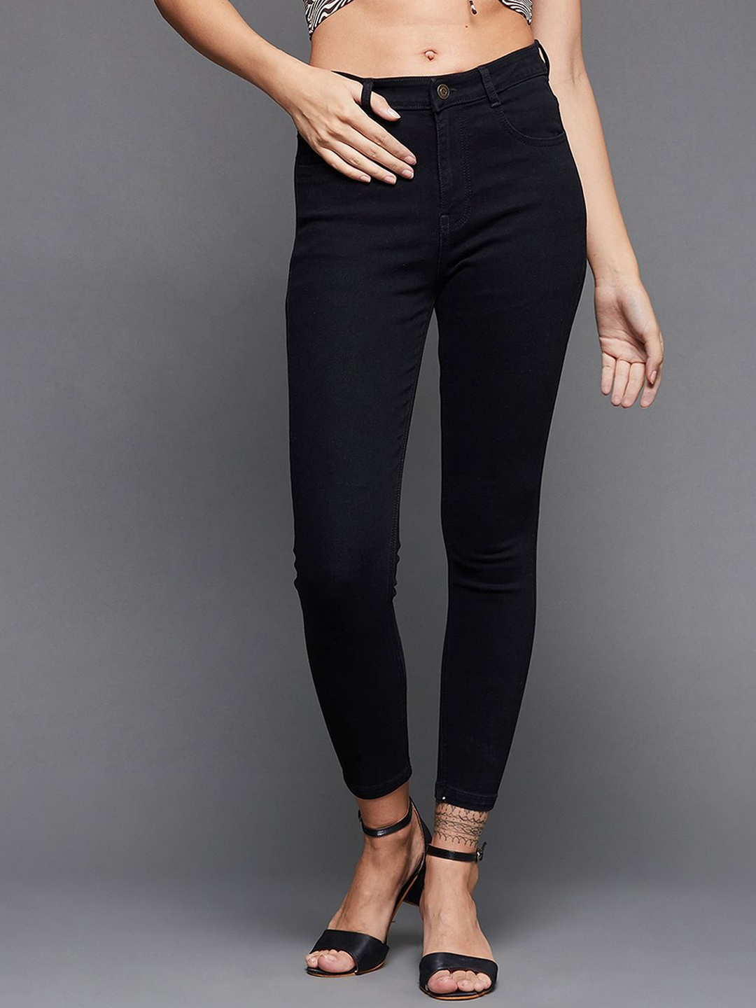 

Miss Chase Women Cotton Skinny Fit High-Rise Stretchable Jeans, Black