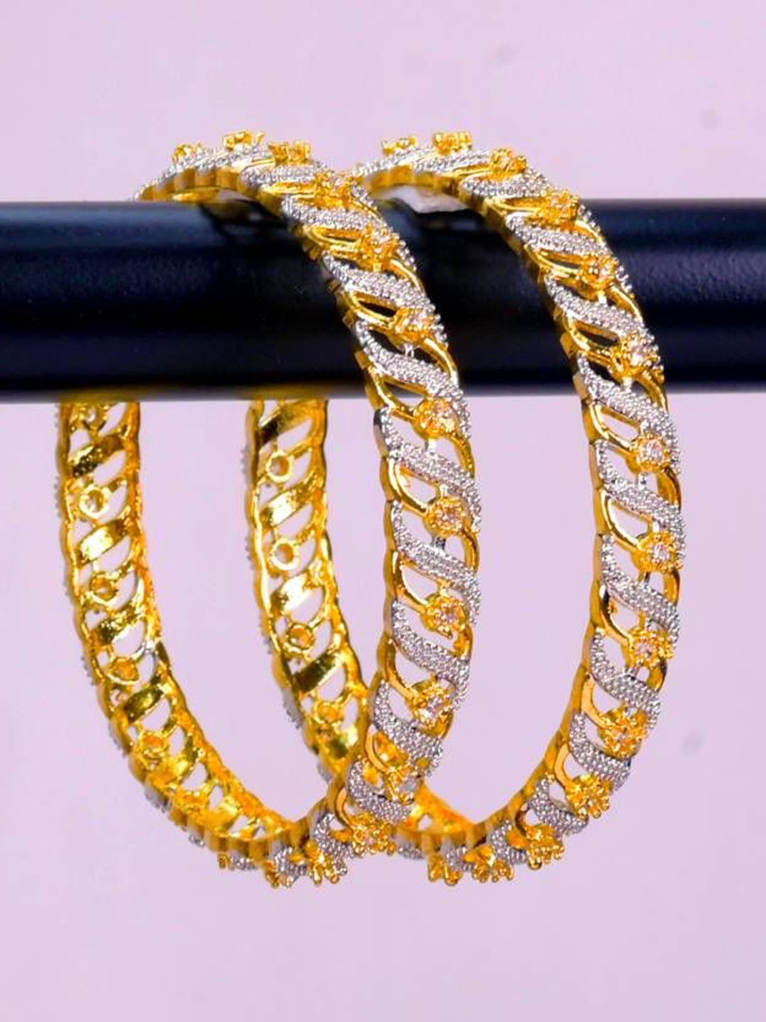 

Zevarly Set Of 2 Gold Plated American Diamond Stone Studded Bangles