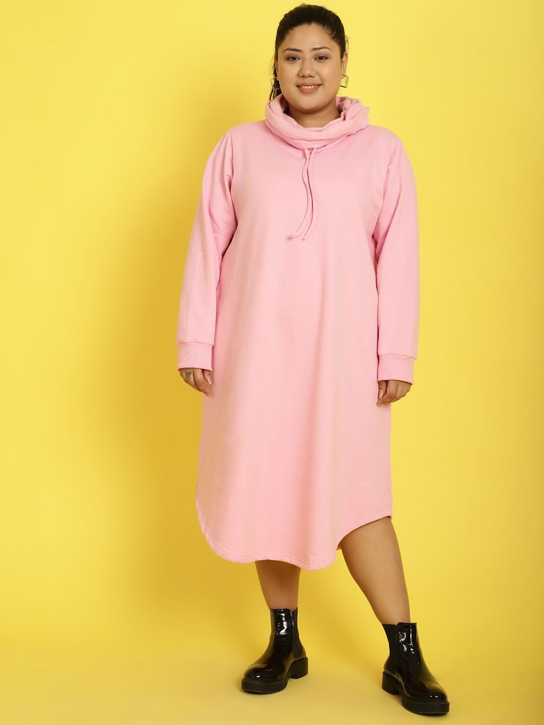 

theRebelinme Women Plus Size Cowl Neck A-Line Midi Dress, Pink