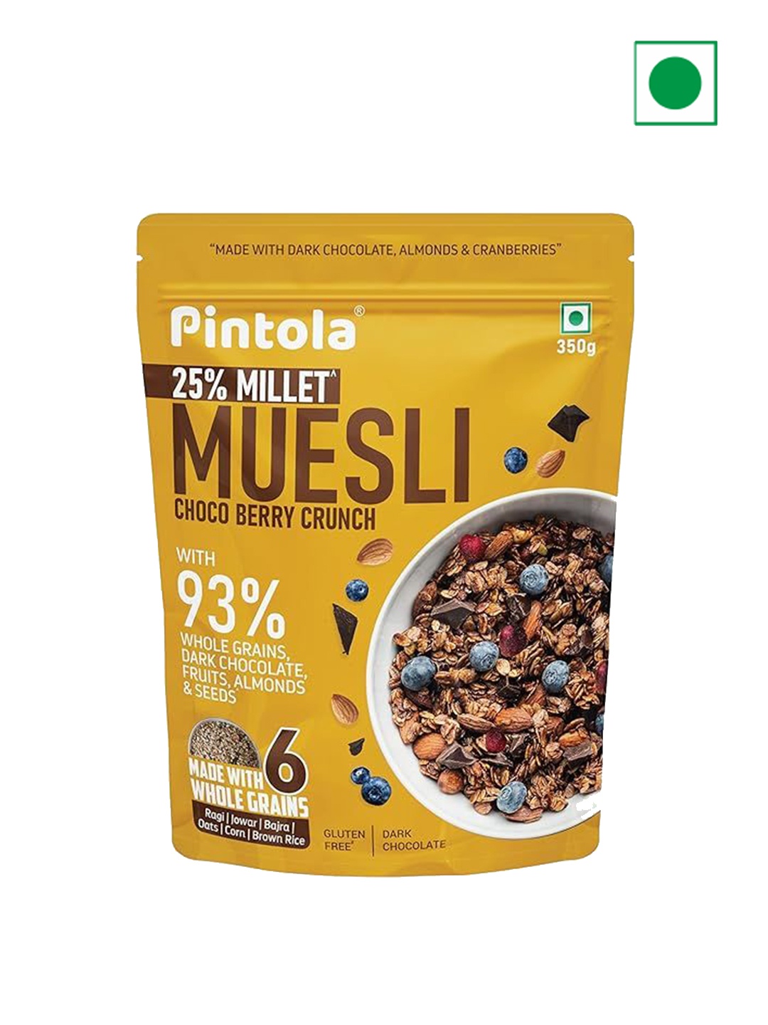 

Pintola Dark Chocolate & Cranberry Muesli - 350 gm, Yellow