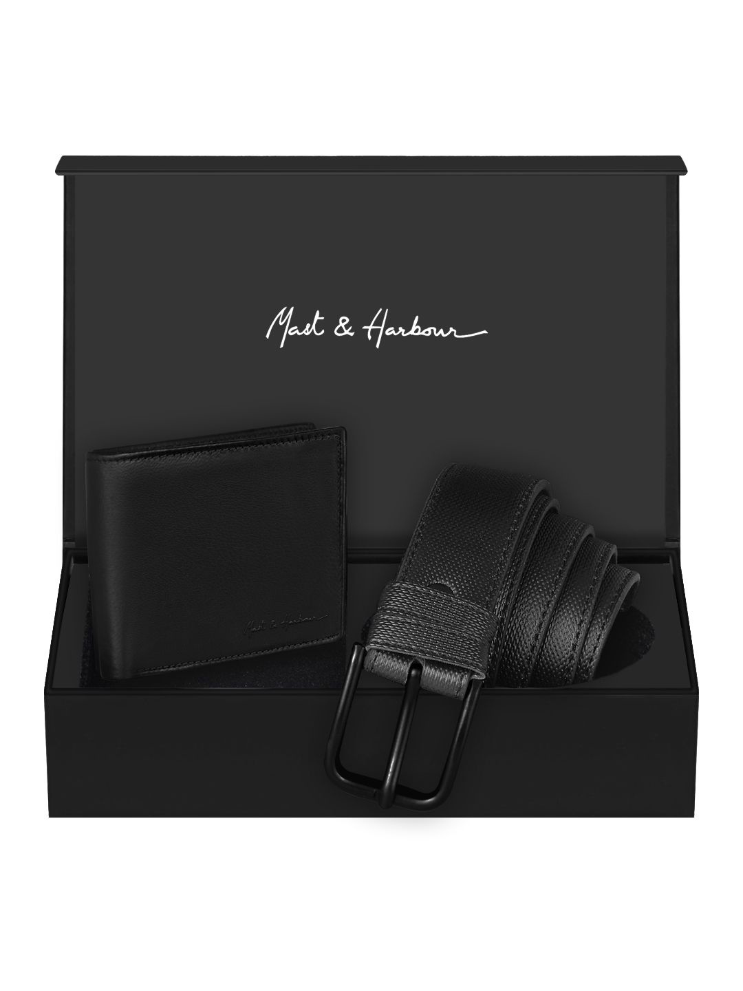 

Mast & Harbour Men Wallet and Belt Accessory Gift, Black