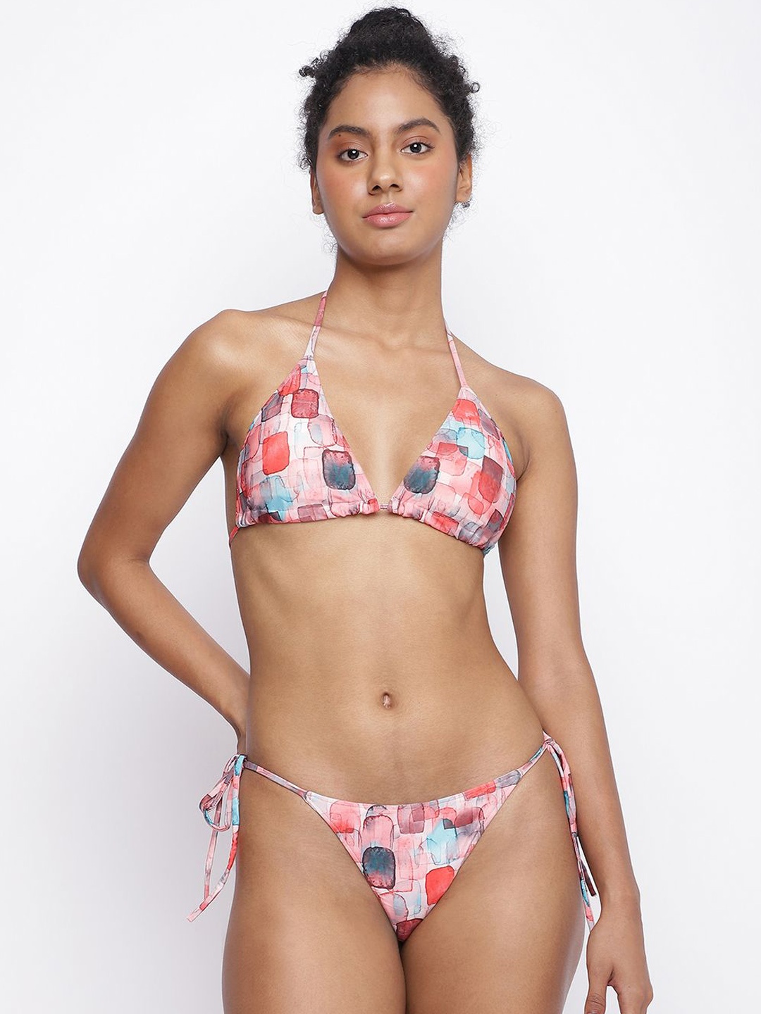 

La Intimo Printed Halter Neck Swim Bikini Bra, Pink