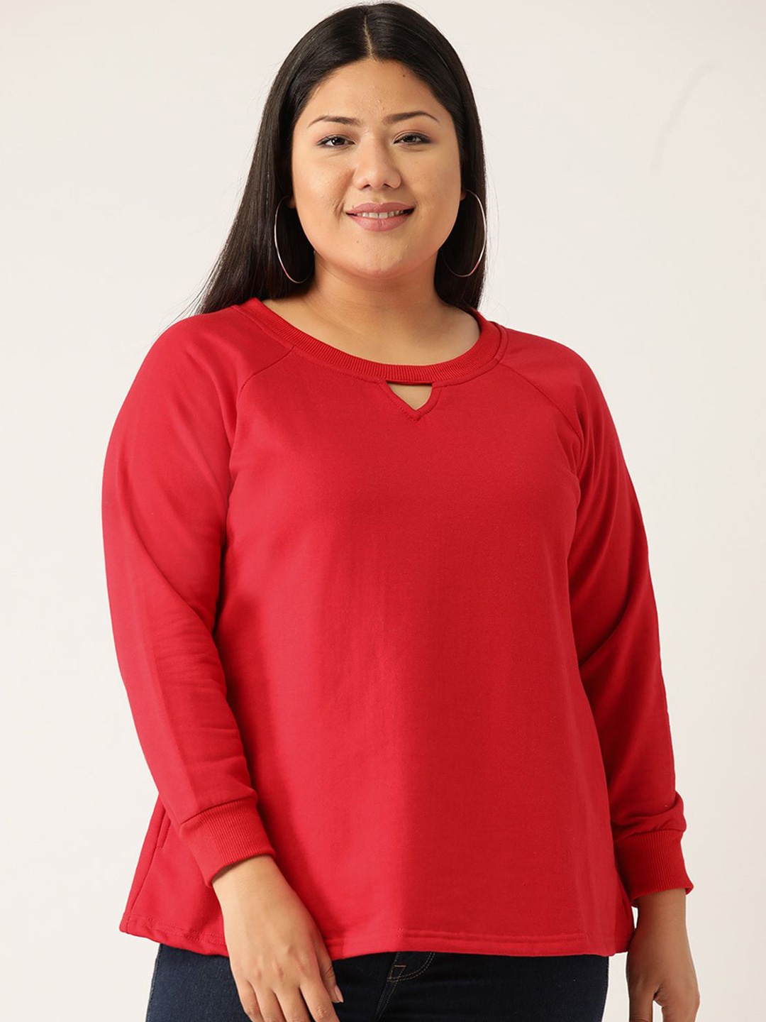 

theRebelinme Women Plus Size Round Neck Long Sleeves Pullover Sweatshirt, Red