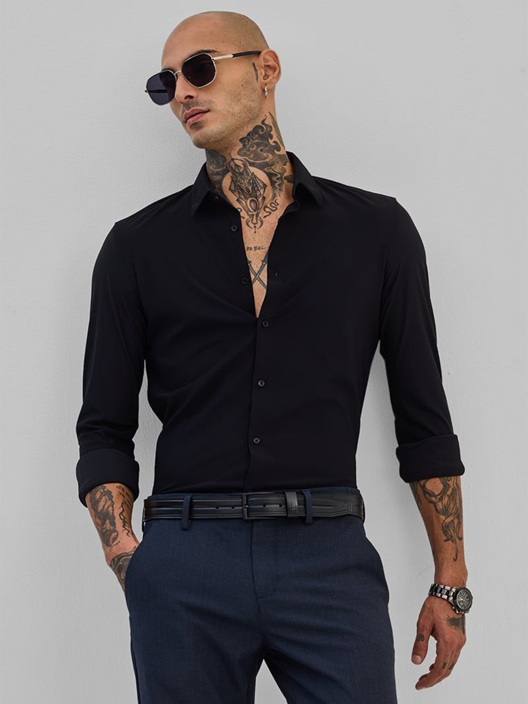 

Snitch Men Smart Slim Fit Casual Shirt, Black