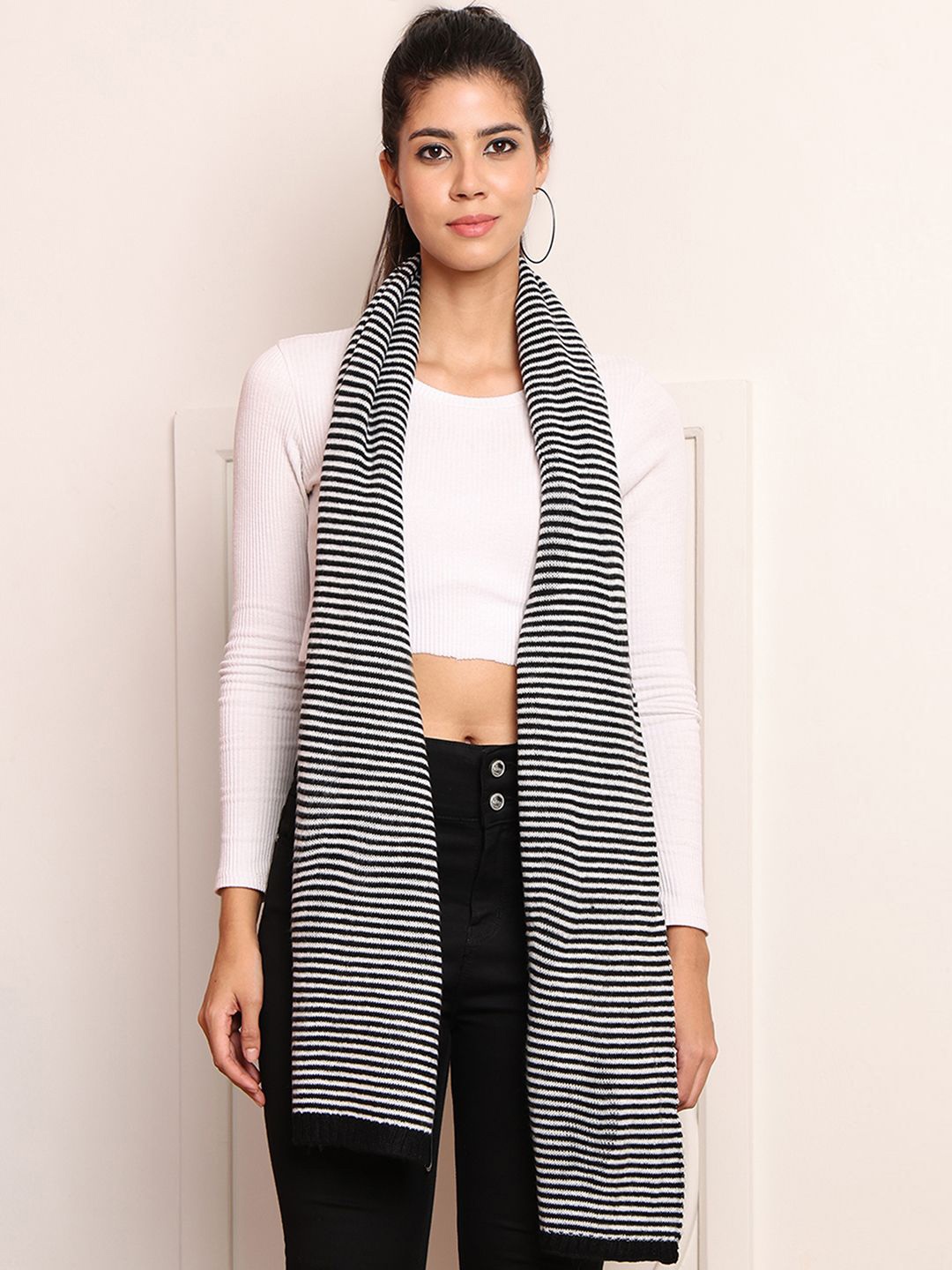

ELLIS Women Acrylic Striped Mufflers, Black