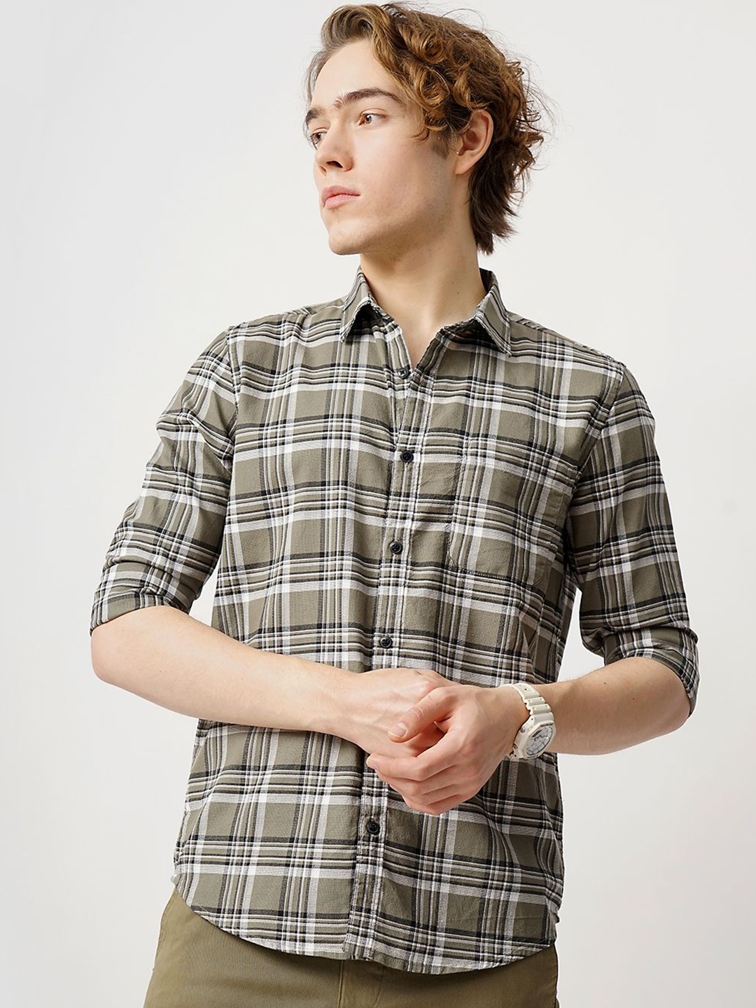

British Club Classic Checked Slim Fit Casual Shirt, Green