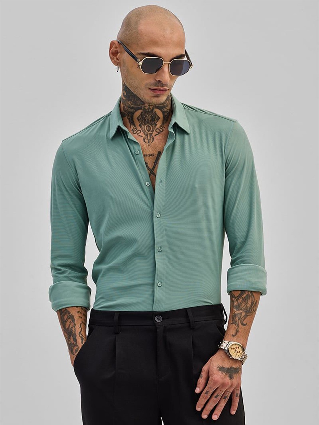 

Snitch Smart Slim Fit Casual Shirt, Green