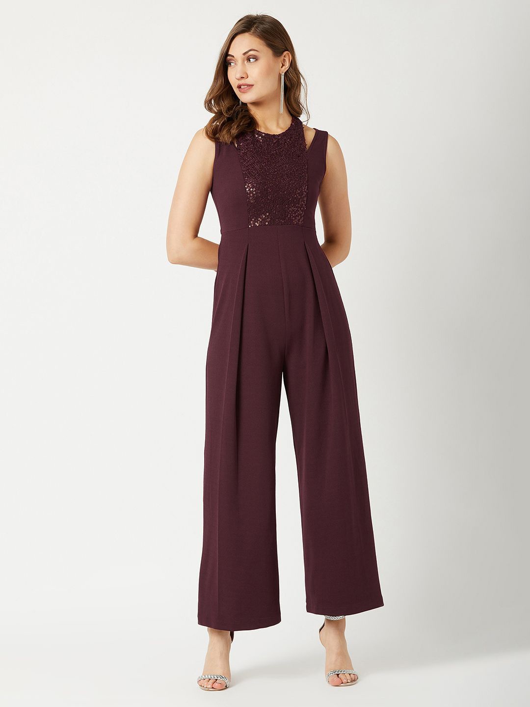 

Miss Chase Women Halter Neck Sleeveless Jumpsuit, Maroon