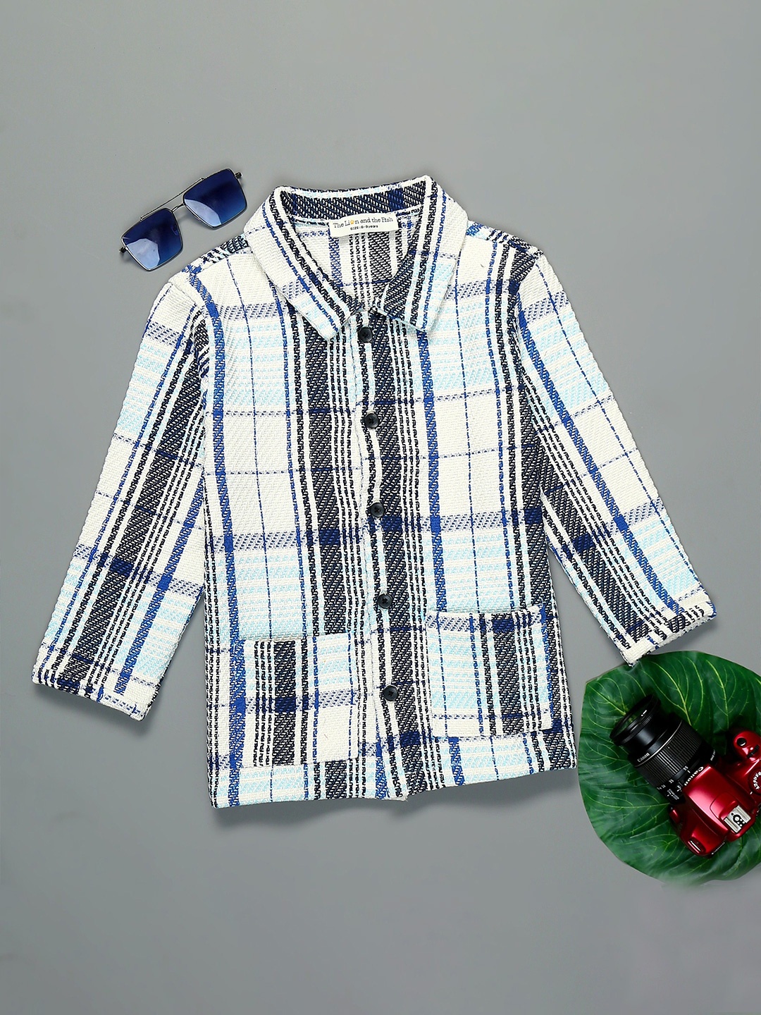 

The Lion and The Fish Boys Comfort Tartan Checks Winter Shacket White Blue