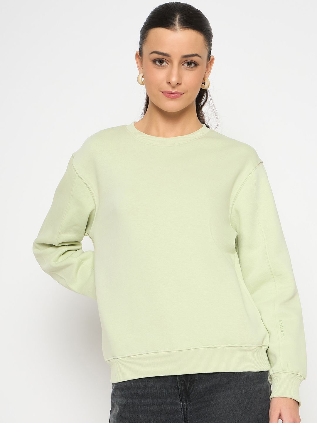 

Madame Women Round Neck Pullover Sweatshirt, Green