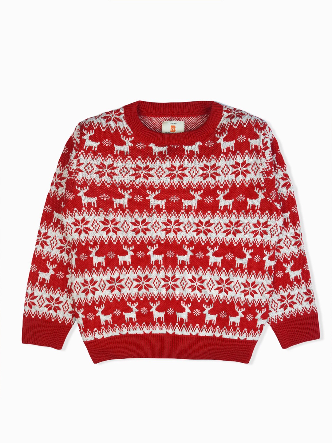 

Bodycare Boys Fair Isle Self Design Woollen Pullover, Red
