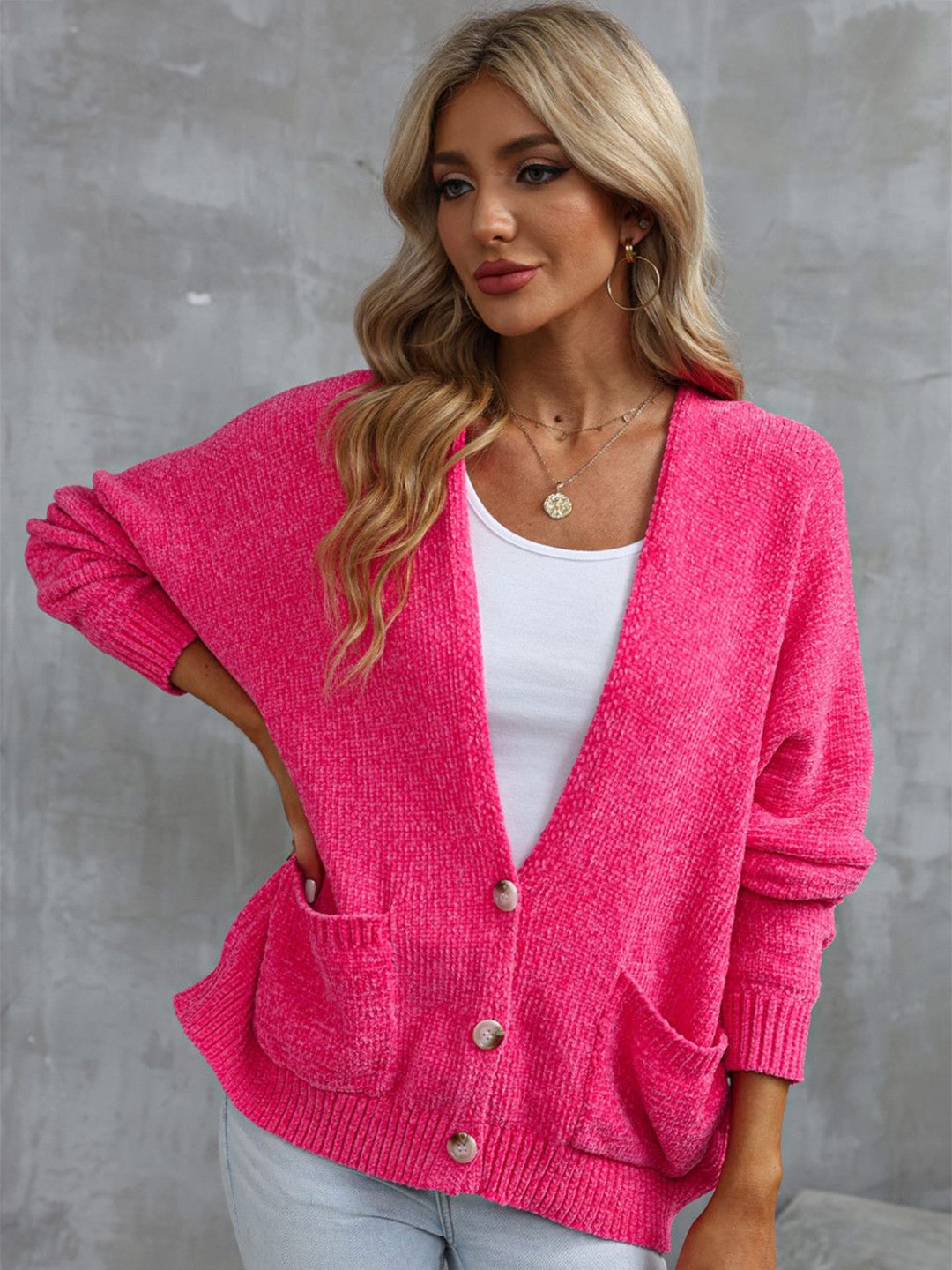 

StyleCast Women V-Neck Long Sleeves Cardigan, Pink