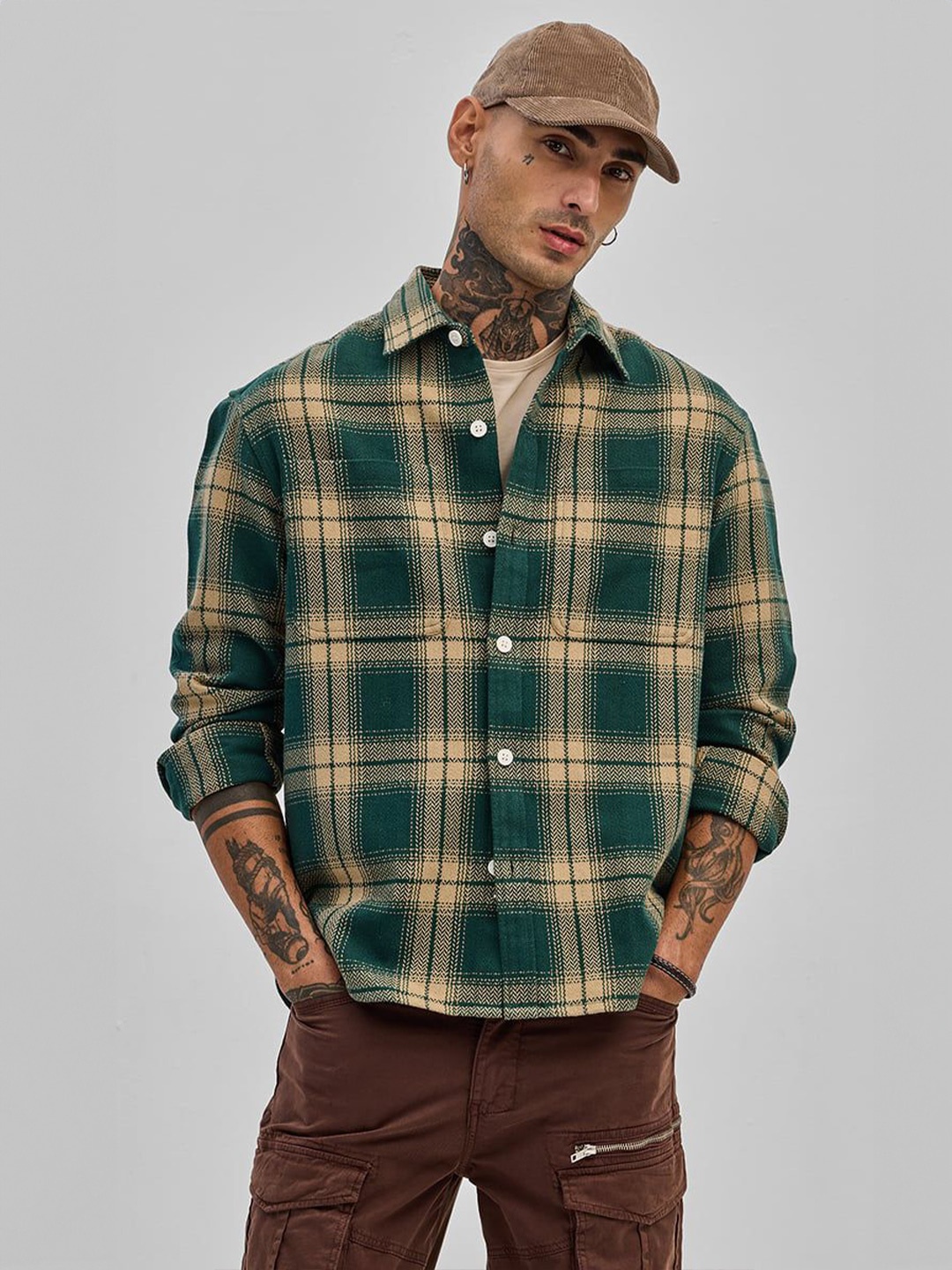 

Snitch Men Smart Slim Fit Checked Casual Shirt, Green