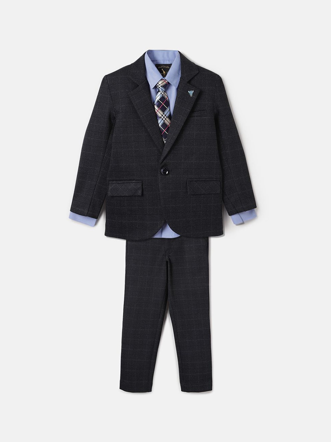 

Blue Giraffe Boys Single-Breasted Long Sleeves Three-Piece Suit, Navy blue