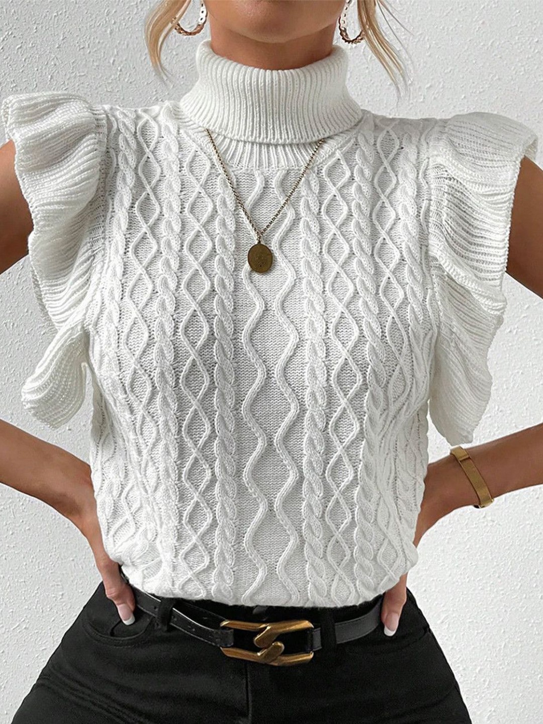 

StyleCast Women Open Knit Self Design Sweater Vest, White