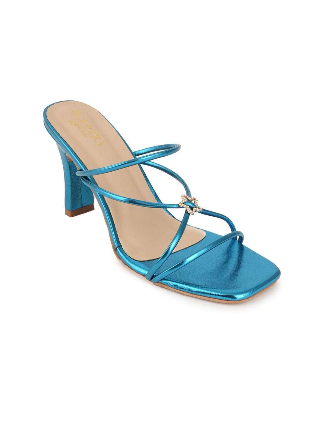 

SCENTRA Women Embellished Square Toe Block Sandals, Blue