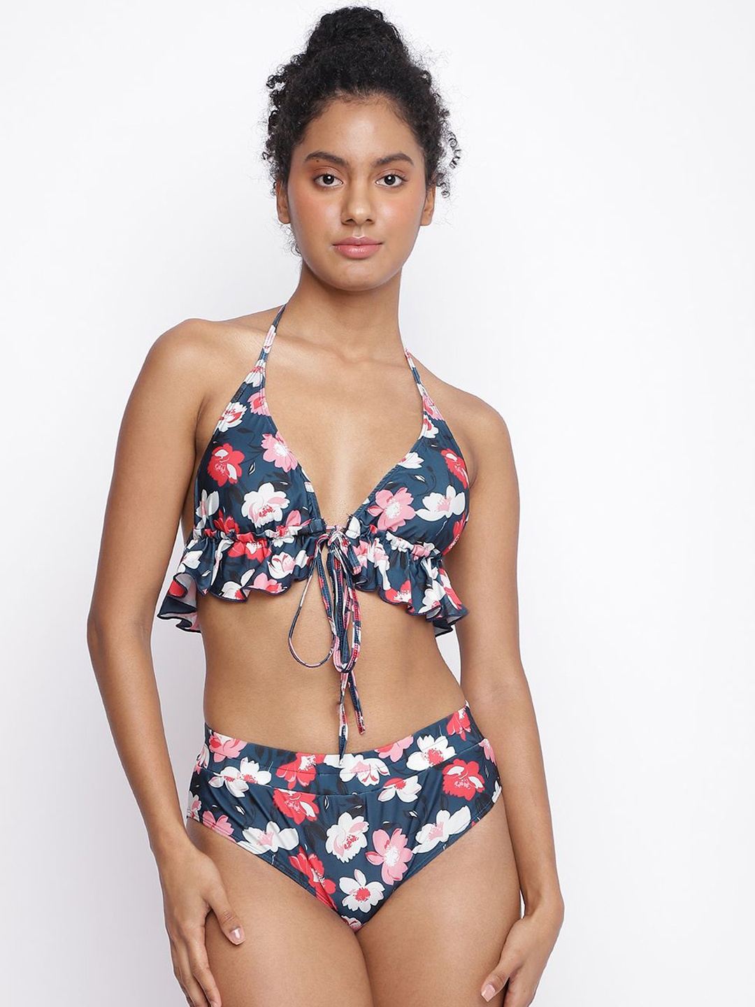 

La Intimo Printed Halter Neck Swim Top, Navy blue