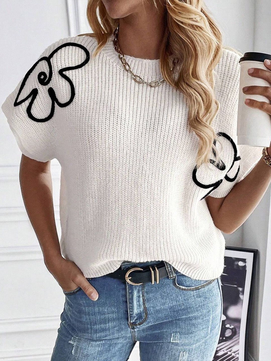 

StyleCast Women Floral Round Neck Pullover, White