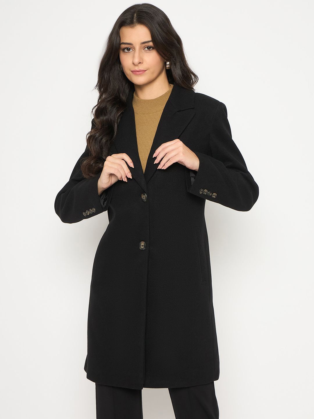

Madame Women Regular Fit Single-Breasted Overcoat, Black