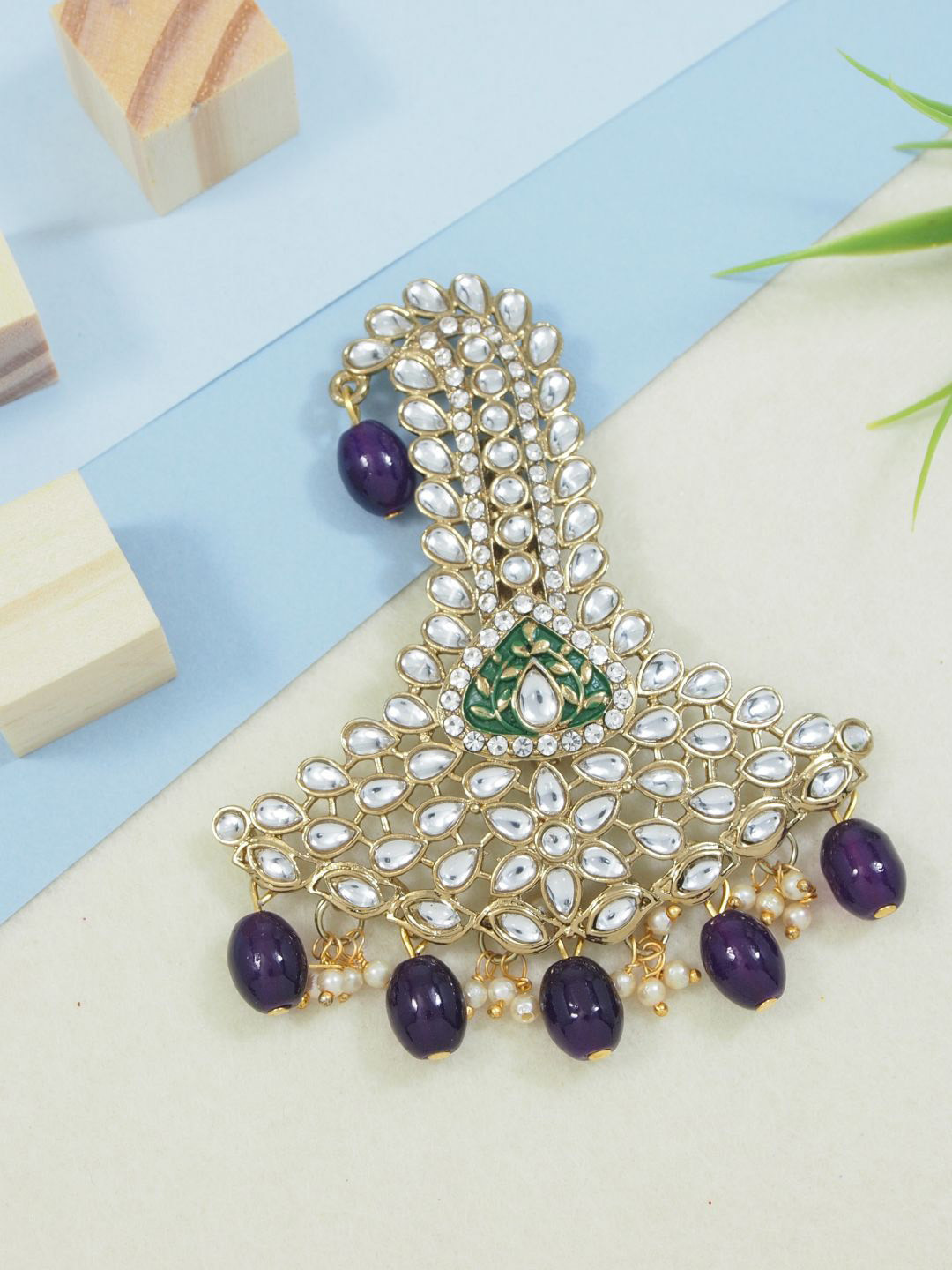 

I Jewels Gold Plated Kundan Studded Safa Kalangi Brooch