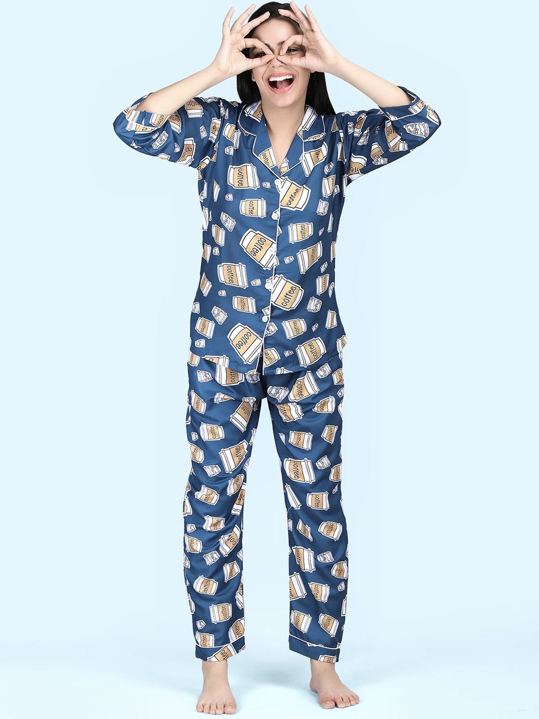 

ALL ABOUT HER Women Graphic Printed Night suit, Blue