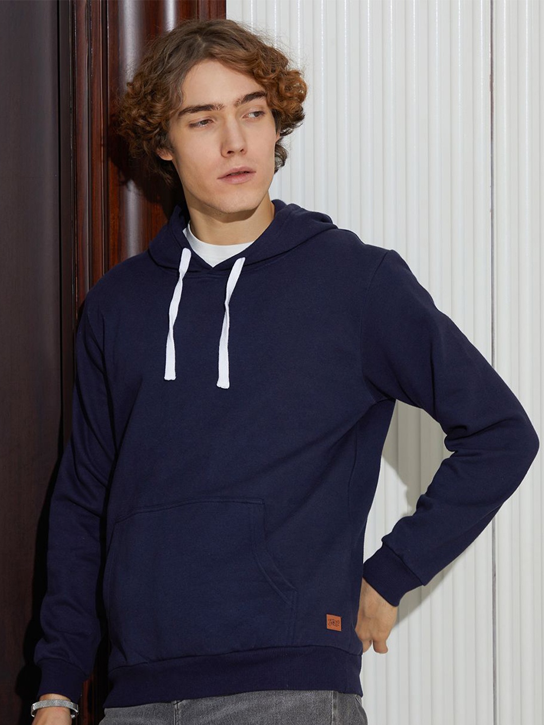 

Campus Sutra Men Cotton Hooded Casual Sweatshirt, Blue