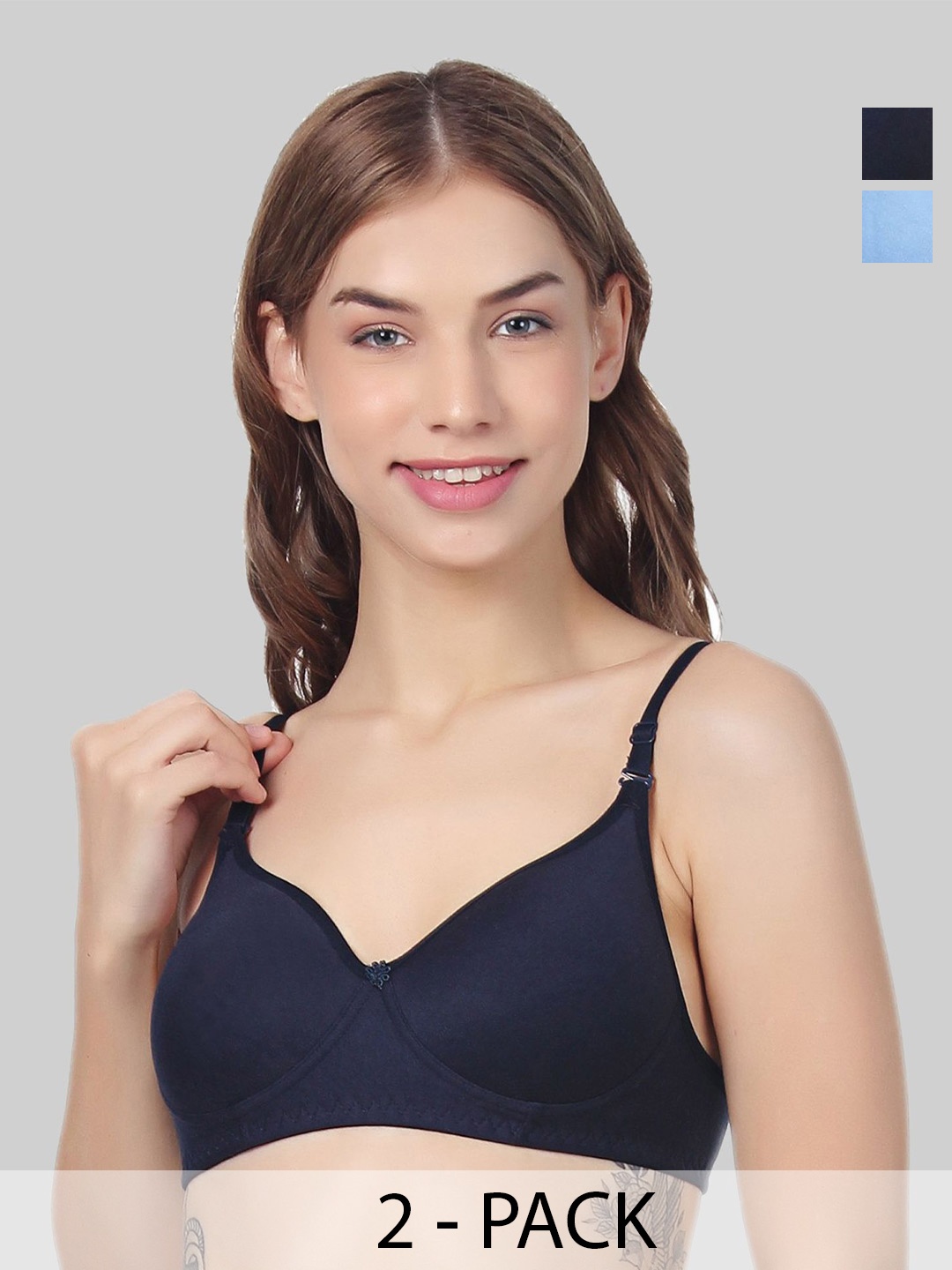 

Designer Bugs Pack Of 2 Full Coverage Non Padded T-Shirt Bra, Navy blue