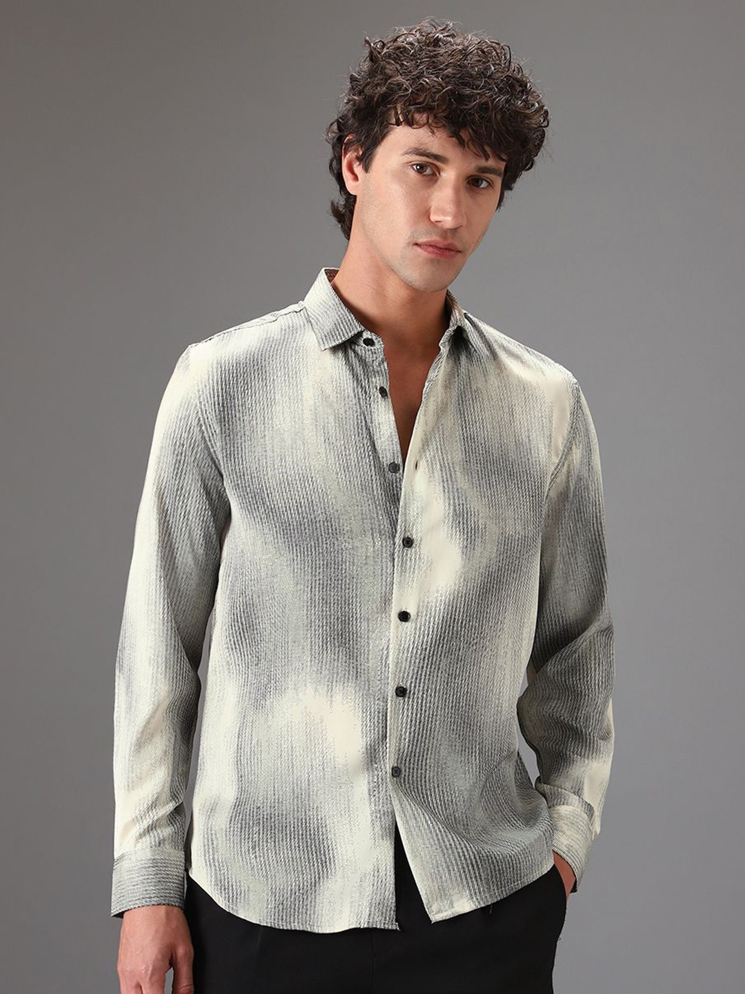 

Banana Club Classic Slim Fit Printed Casual Shirt, Off white