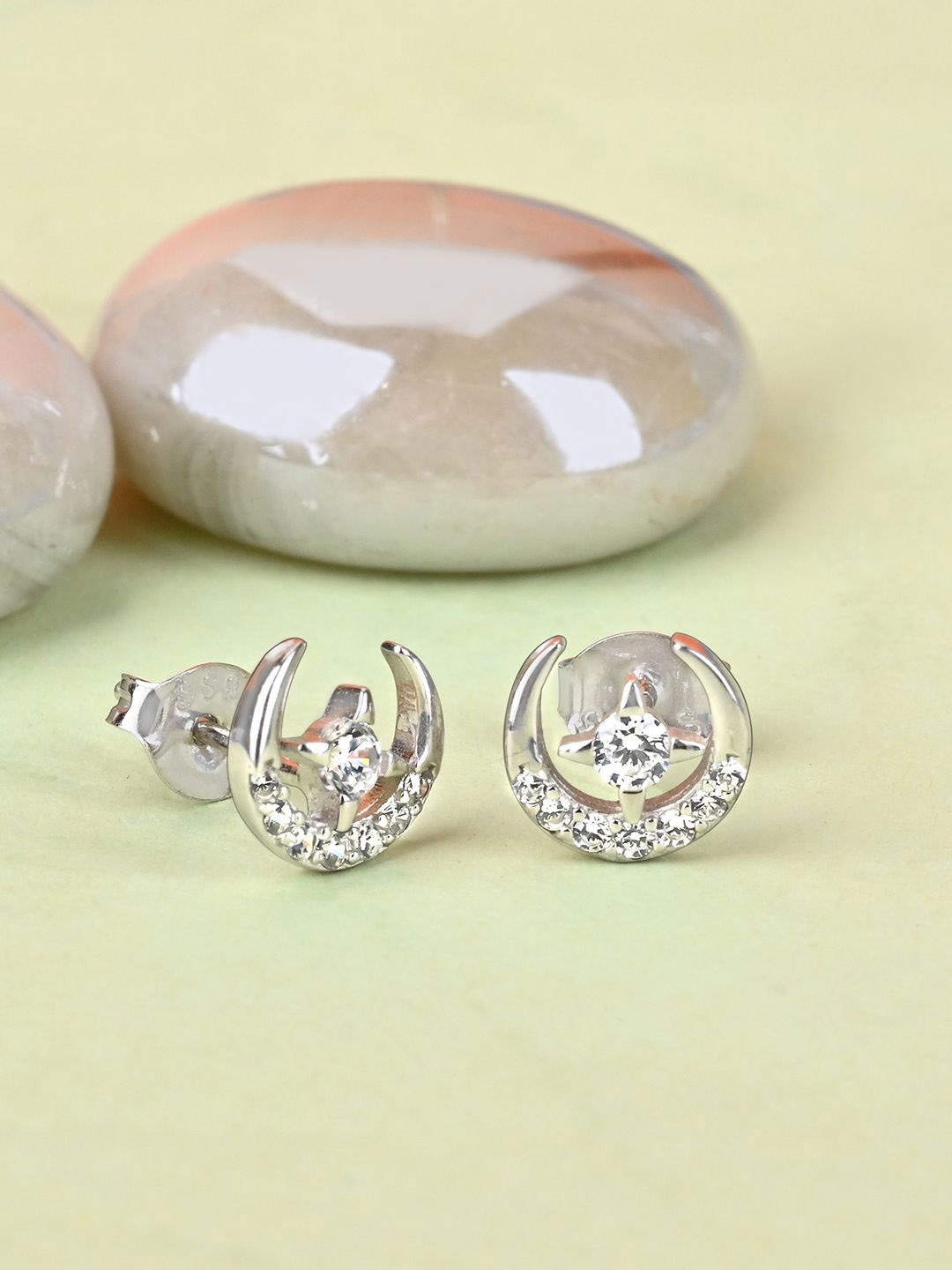 

TOUCH925 Pure Silver Cubic Zirconia Studded Contemporary Stud Earrings