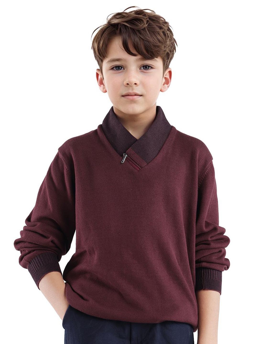 

Rare Ones Boys Zipper Solid Sweater, Maroon