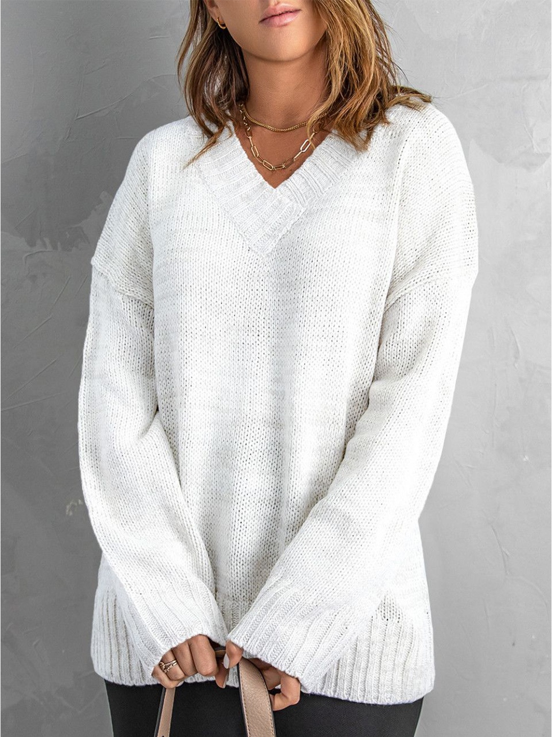 

StyleCast Women V-Neck Longline Pullover, White