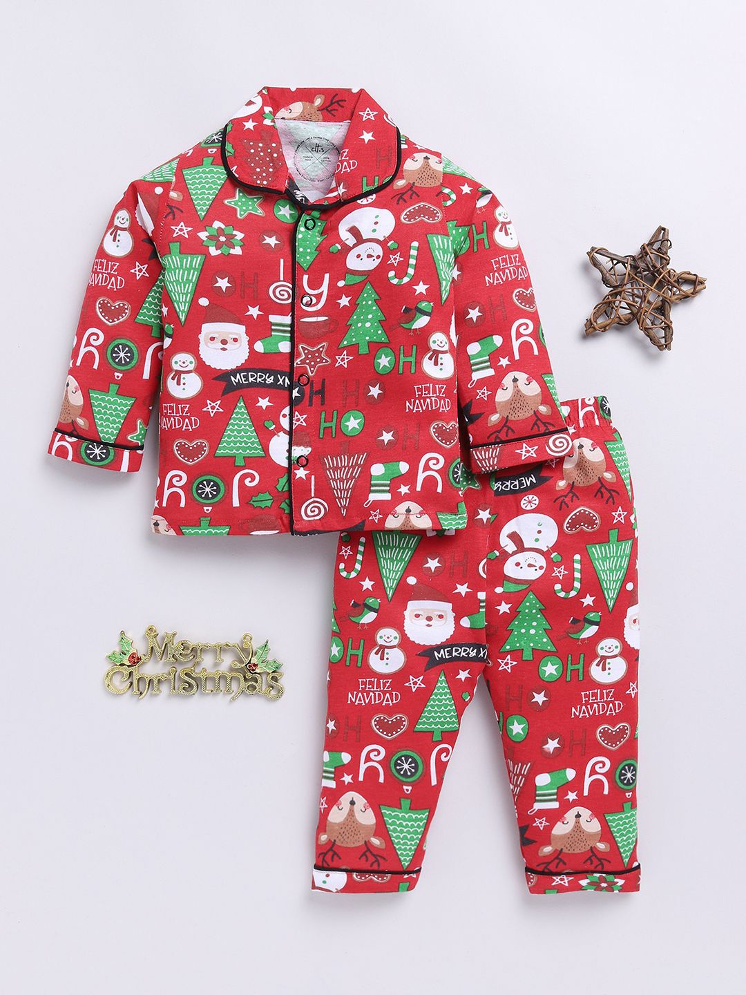 

Clt.s Unisex Kids Printed Night suit, Red