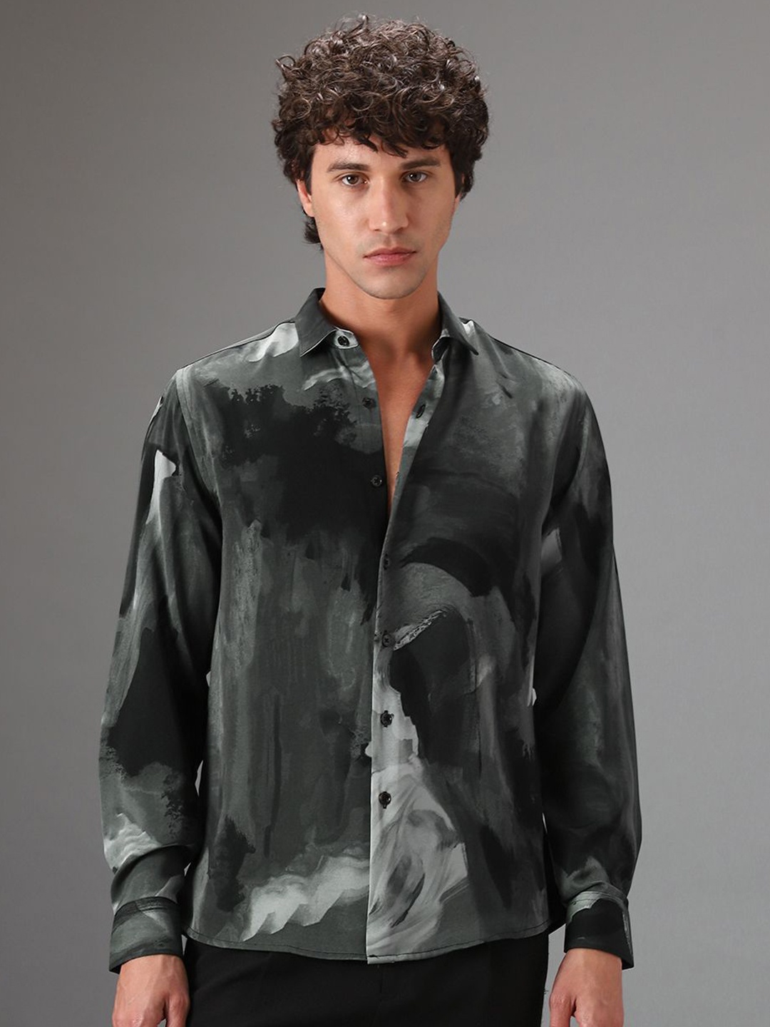 

Banana Club Men Classic Slim Fit Opaque Printed Casual Shirt, Grey
