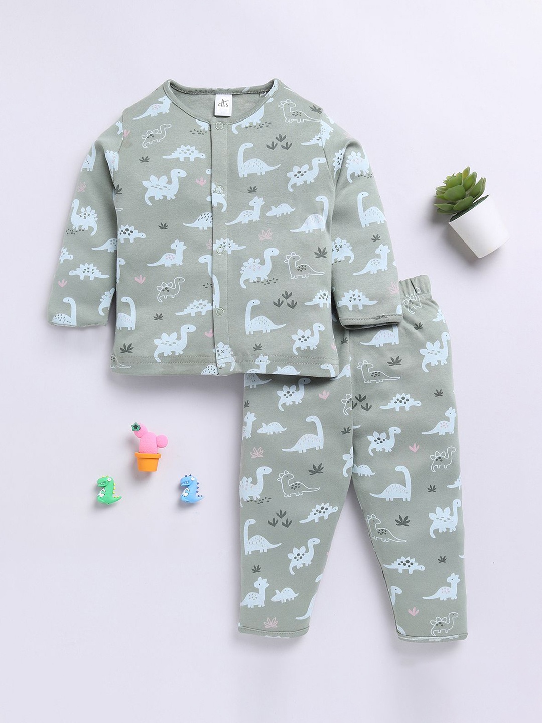 

Clt.s Kids Printed Round Neck Long Sleeves Night suit, Grey