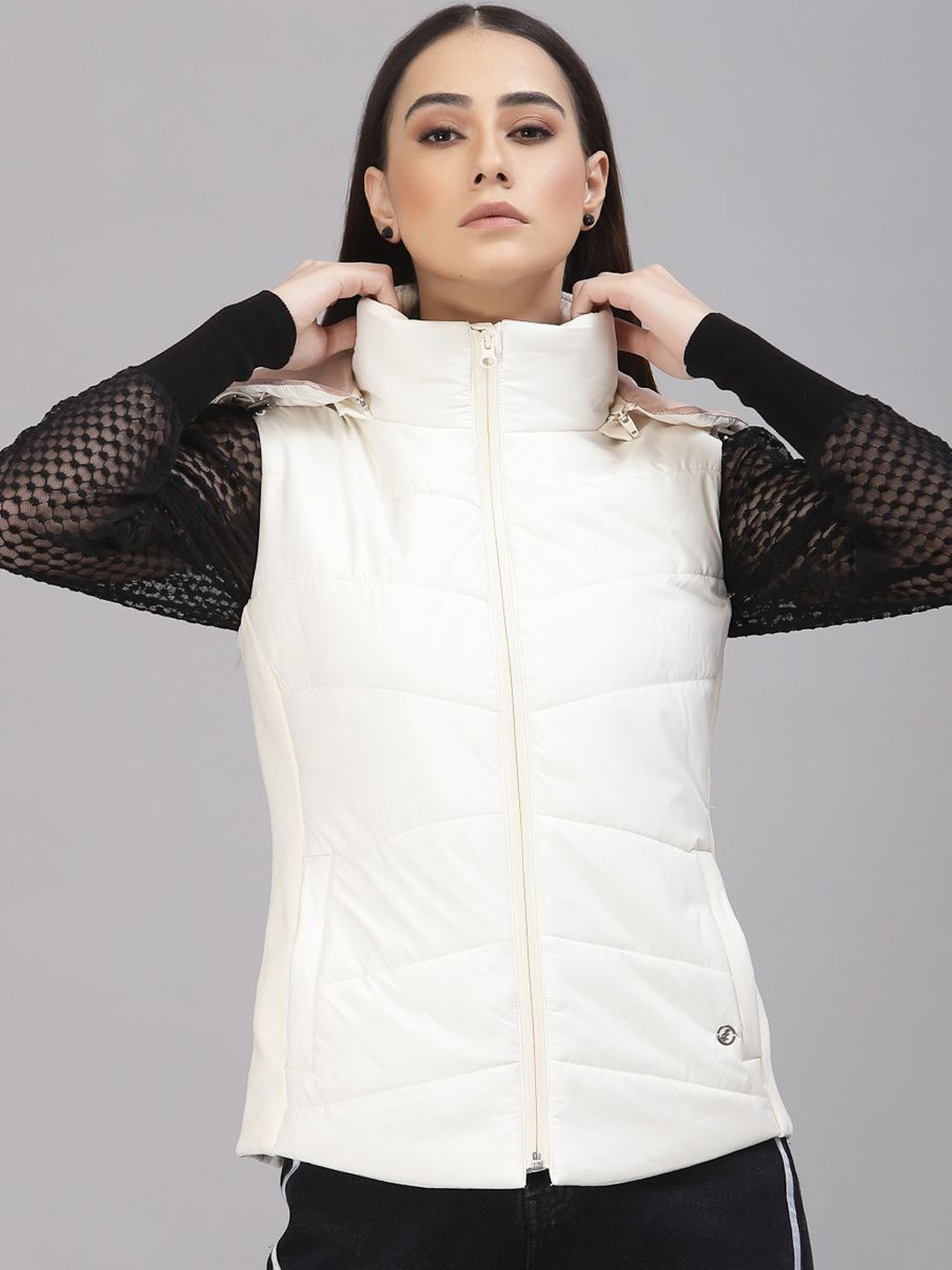 

Gipsy Women Synthetic Regular Fit Padded Jacket, Cream
