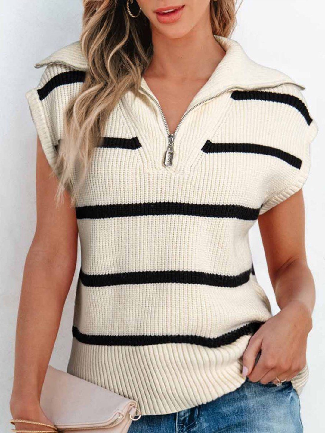 

StyleCast Women Striped Sweater Vest, Off white