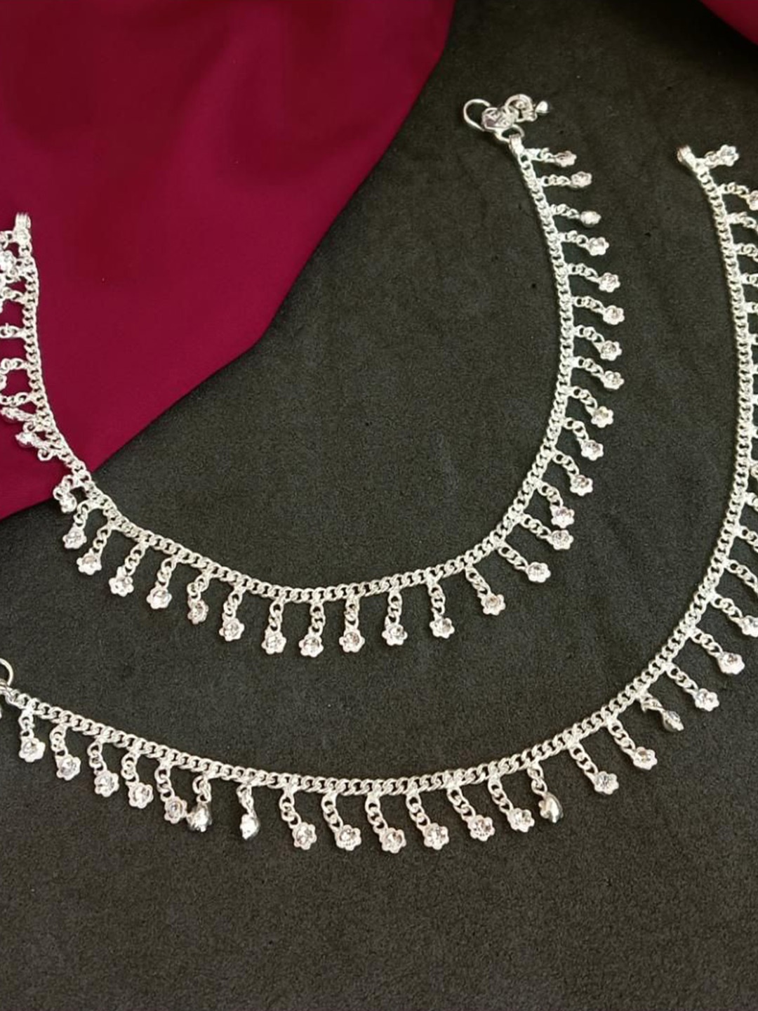 

Efulgenz Set Of 2 Rhodium-Plated Anklets, Silver